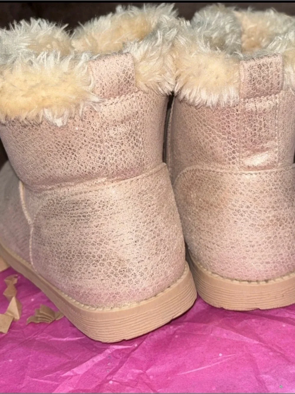 Girls Faux Fur Lined Ankle Boots in beige